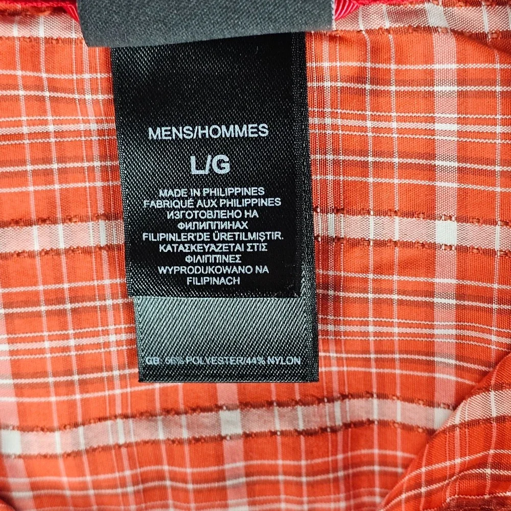 The North Face Shirt Mens Large Orange Plaid Short Sleeve Pocket Hiking Outdoor